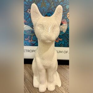 Off-White Crackle Glazed Ceramic Cat Statue